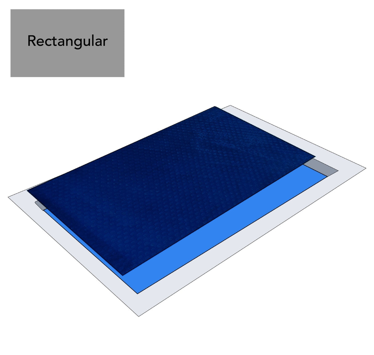 Aqua Coastal 12' x 24' black and blue rectangular solar cover for pools, designed to retain heat and keep debris out.