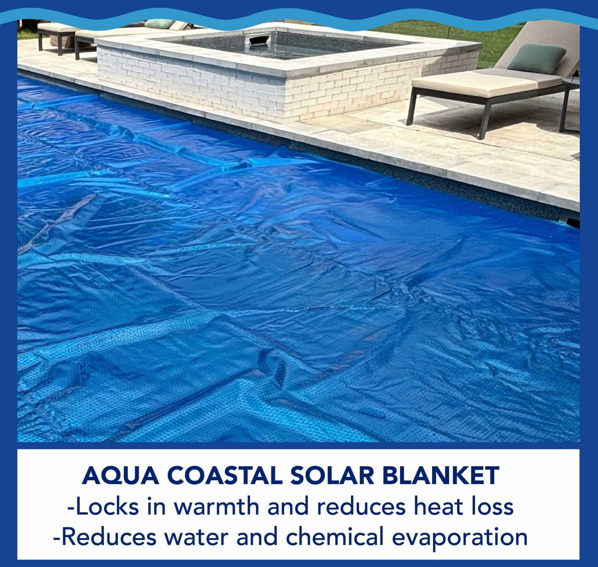 Blue Aqua Coastal 12x24-foot rectangle solar pool cover blanket with premium solar heating features.