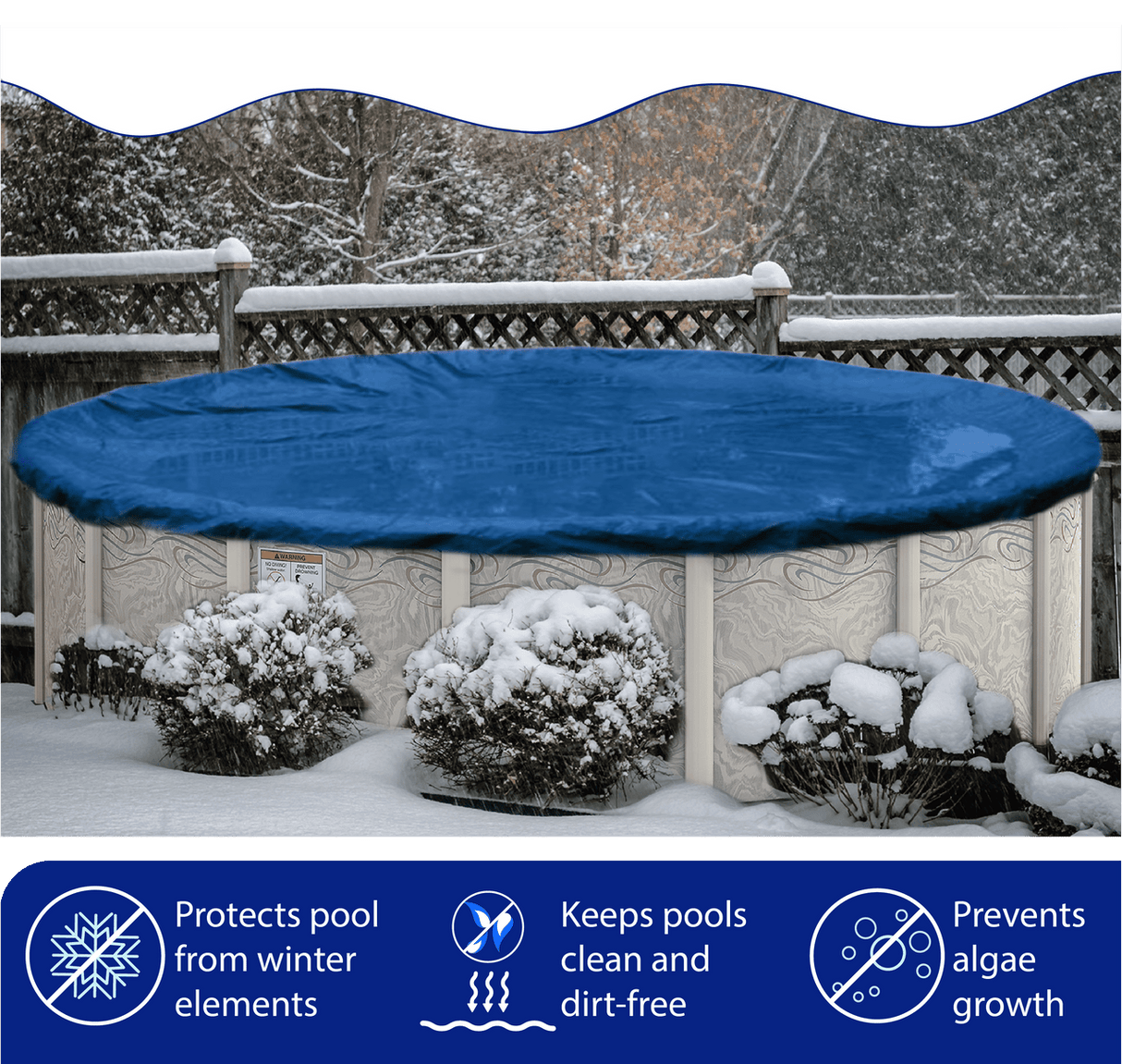 Aqua Coastal 18' Elite Pro-Shield round above ground winter pool cover with reinforced edges and secure tie-downs for winter protection.