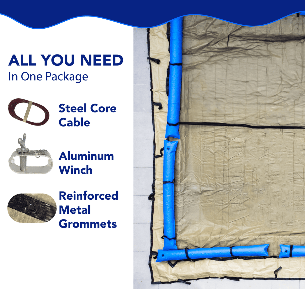 Aqua Coastal 18' premium tan round winter above-ground pool cover, designed for 4 ft deep pools, with secure edge and durable material.