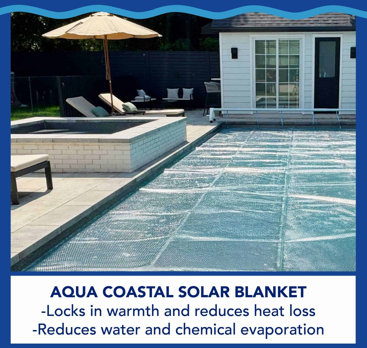 18-foot round clear Aqua Coastal Deluxe Solar Blanket for pools, 12 Mil thick, designed to retain heat and keep debris out.
