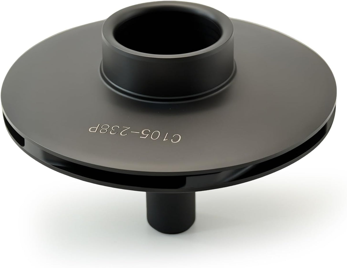 Pentair Max-e-pro® series pool pump impeller OEM part C105-238P, showing detailed plastic blade design for pool pump replacement.