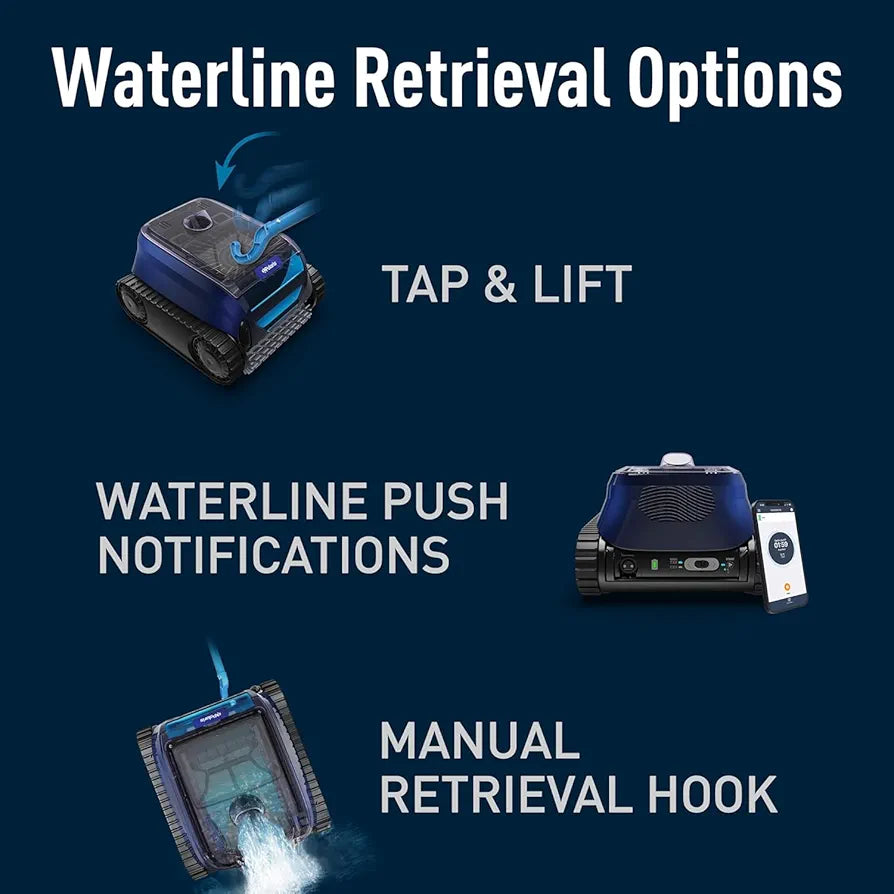 Polaris FREEDOM SC cordless robotic pool cleaner with WiFi connectivity, shown cleaning a swimming pool surface.