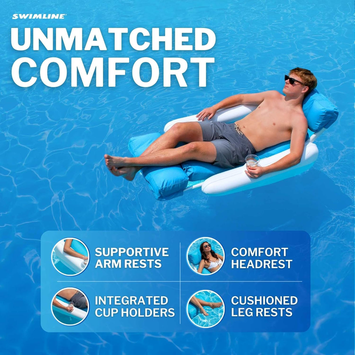 Swimline SunChaser™ SunSoft™ Luxury Floating Lounger 66" x 32" x 23"
