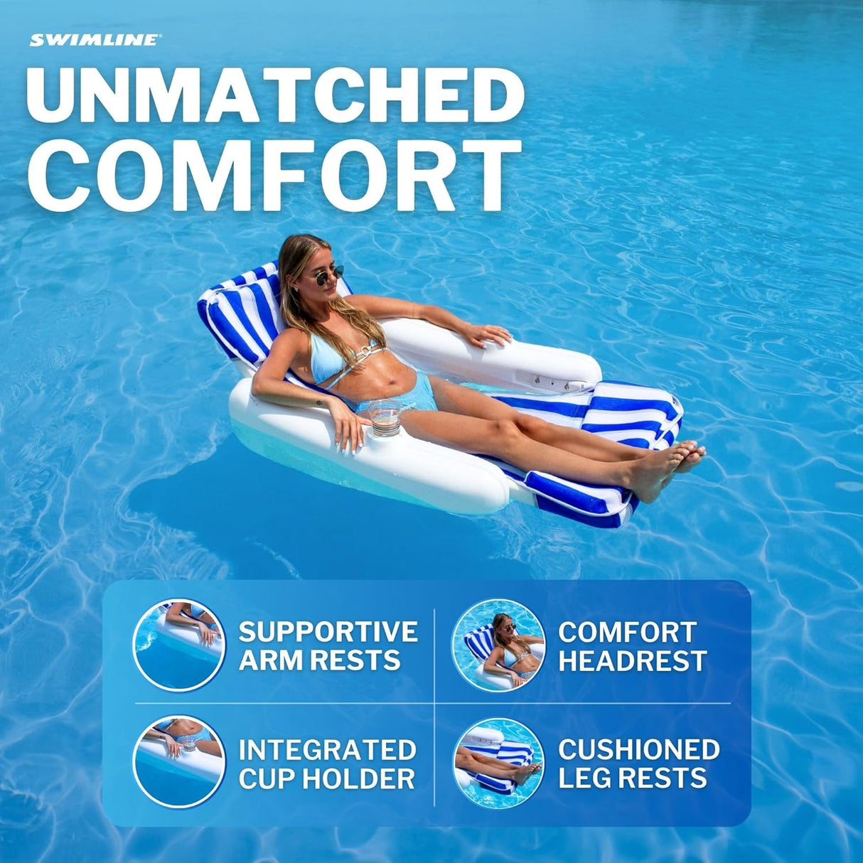 SunChaser™ Padded Luxury Floating Lounger 66" x 32" x 23"