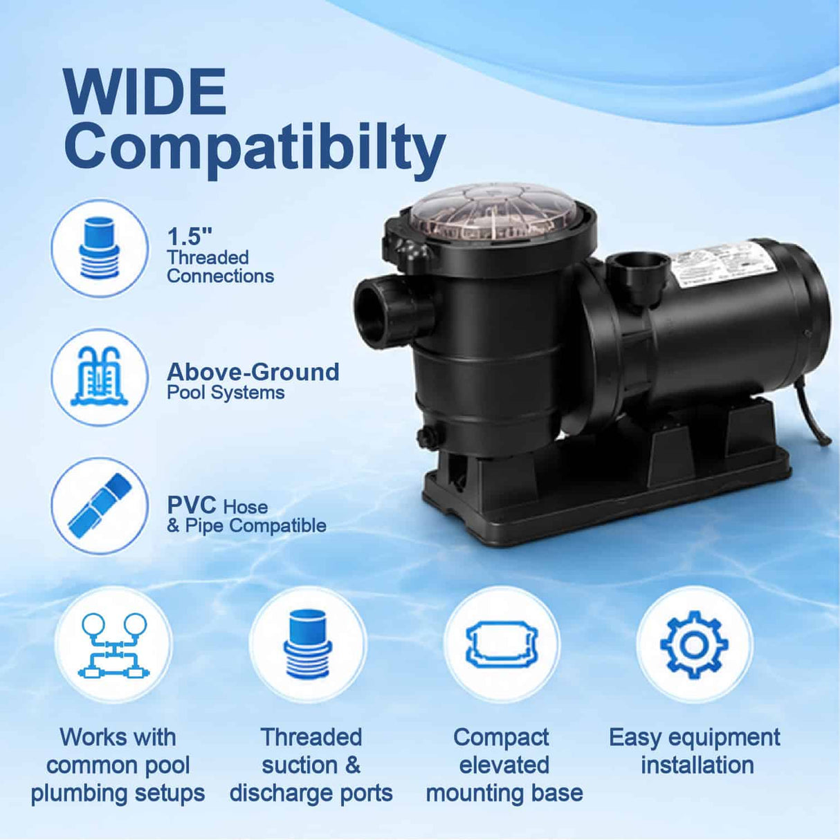 AquaFlow 1 HP above ground pool super pump by Aqua Coastal, showing the pump with hoses and control panel in a backyard setting.