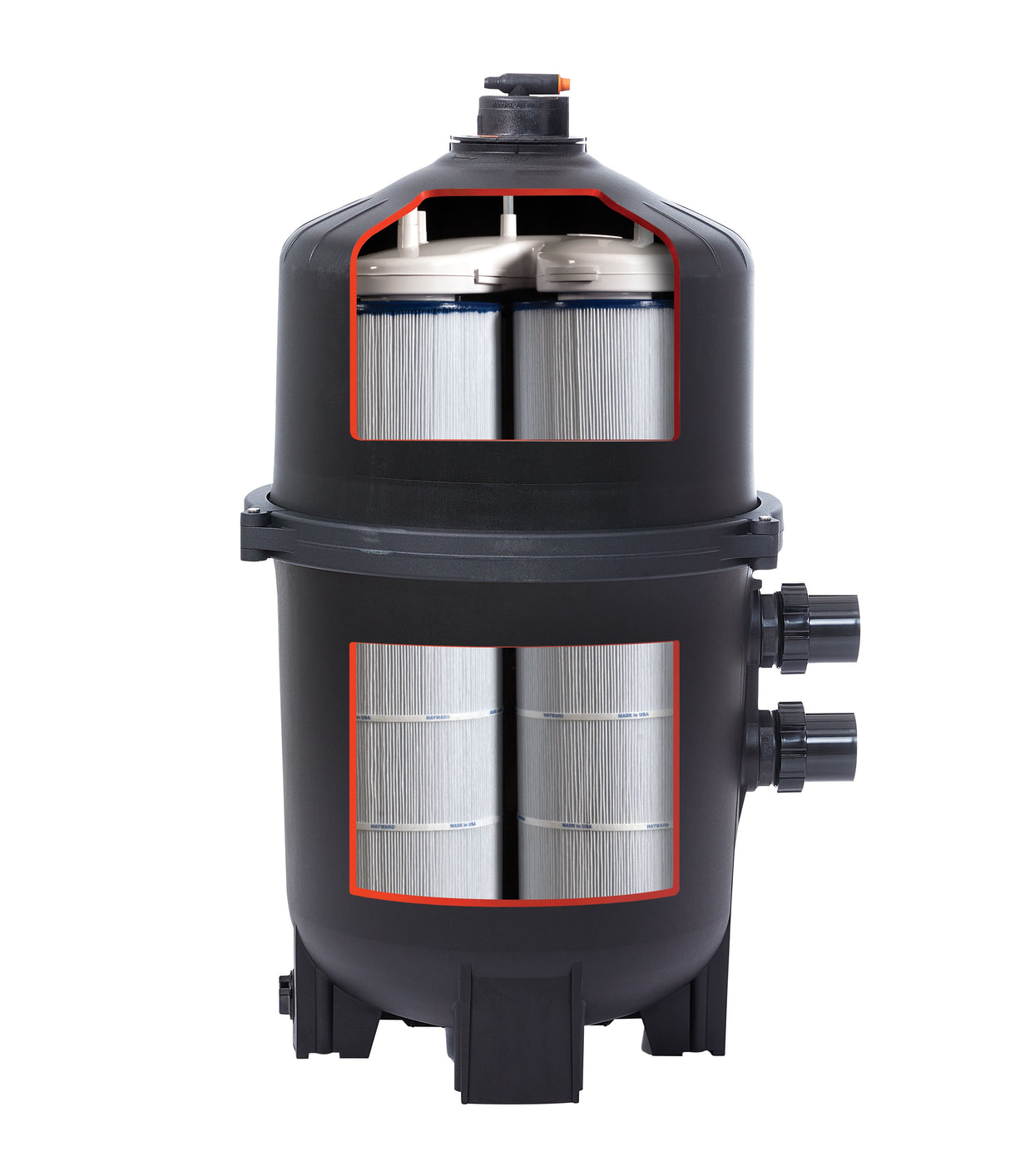 Hayward SwimClear Multi-Element Cartridge Filter cutaway showing internal components and 325 sq ft filtration area for pool cleaning.
