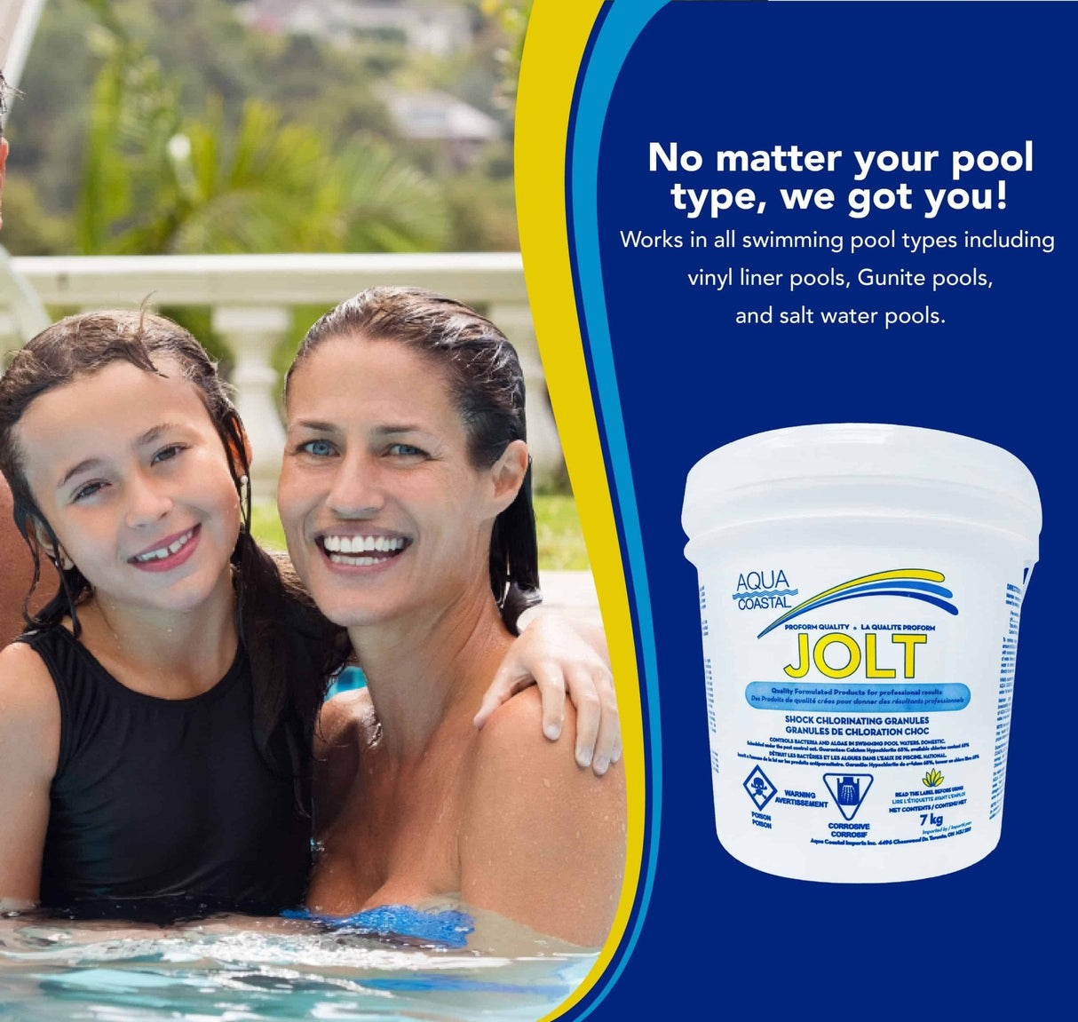 Aqua Coastal chlorine pool shock and super chlorinator in 7kg bag, fast-acting pool chemicals for sanitation and clarity