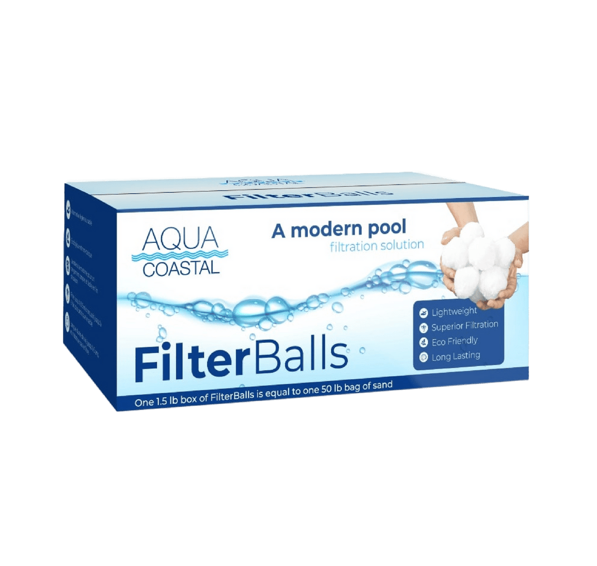 Aqua Coastal filter balls for sand filter systems, shown in a clear image, designed for effective pool water filtration and easy backwashing.