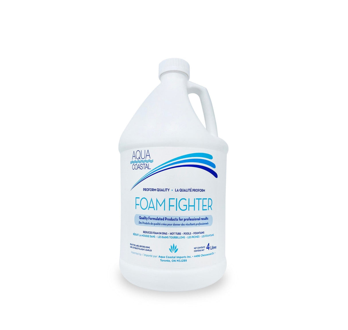 Aqua Coastal Foam Fighter spa and pool defoamer bottle, chemical product for fast foam control in spas and pools