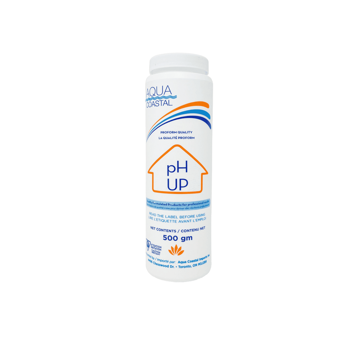 Aqua Coastal pH Up pool chemical bottle used for raising water pH levels in pool and spa water.