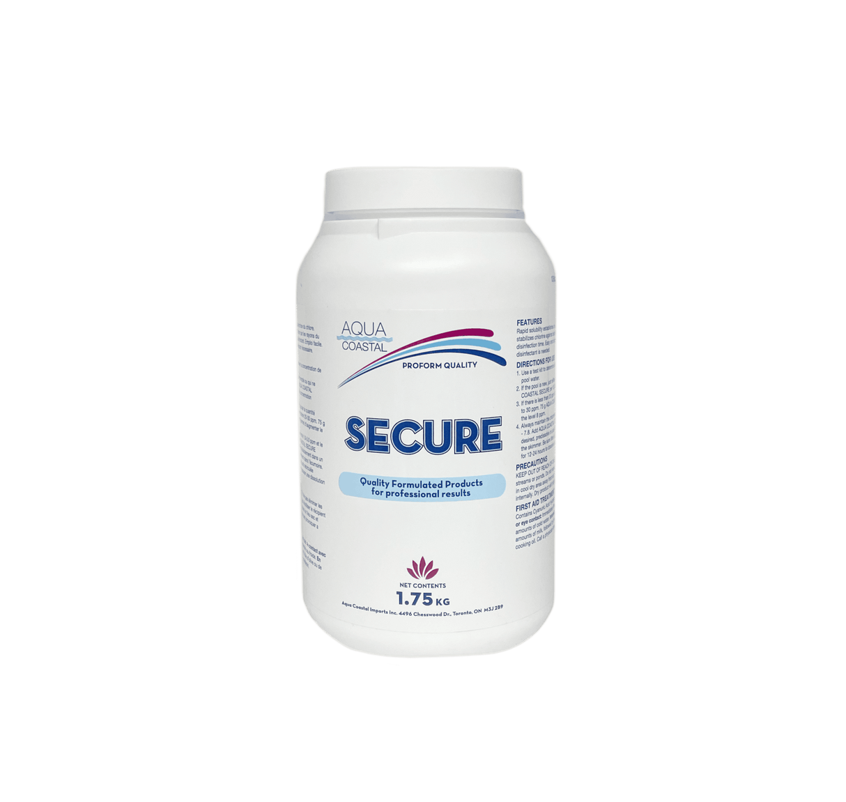 Aqua Coastal pool stabilizer 1.75kg bag for outdoor pool chlorine protection, designed to maintain water quality and stability.