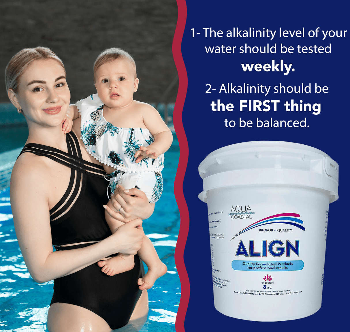 Aqua Coastal Total Alkalinity Booster for pool water balance, showing a container of pool chemicals used for alkalinity control.