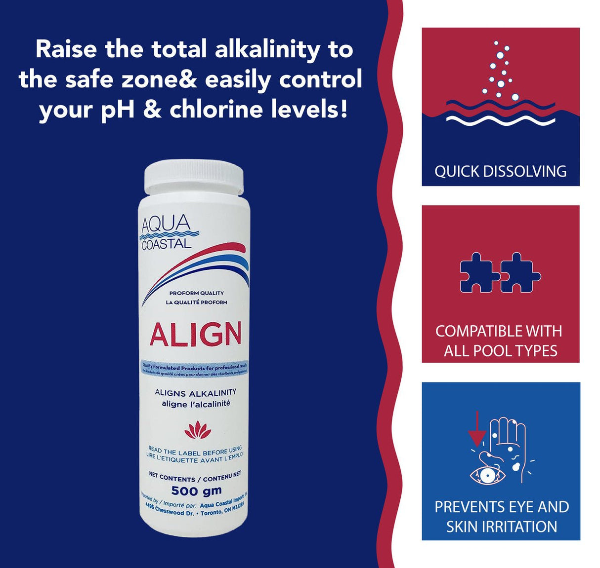 Aqua Coastal Total Alkalinity Booster for pool water balance, showing a container of pool chemicals used to raise alkalinity levels.