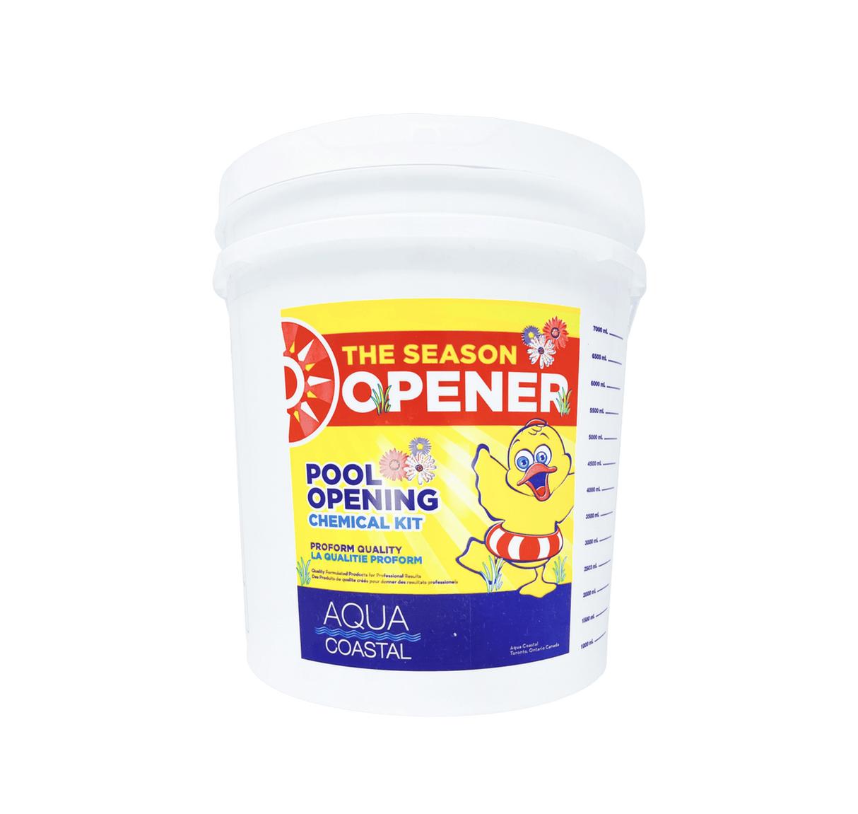 Aqua Coastal salt water pool opening kit with chemicals and tools for pool startup and maintenance.