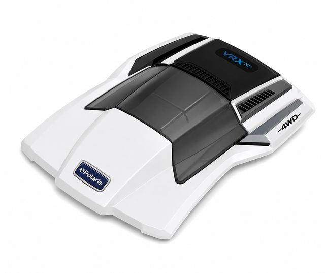 Polaris VRXiQ+ pool equipment replacement cover in white and black, designed for Polaris pool cleaner model R0866100.