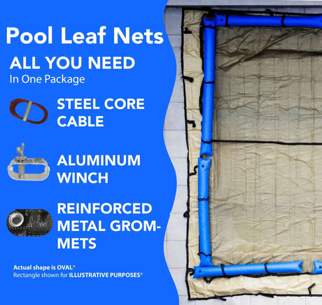 Oval leaf net pool cover in 12x24 feet by Puyoung Ind. LTD designed to protect pools and simplify spring cleanup.