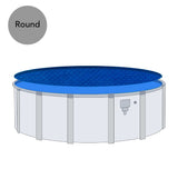 Blue 15-foot round Aqua Coastal solar pool cover with 12 mil thickness, designed to retain heat and keep debris out.