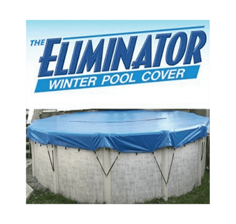 Aqua Coastal 15x30 inch oval winter pool cover with center drain for eliminating winter debris and preventing water accumulation.