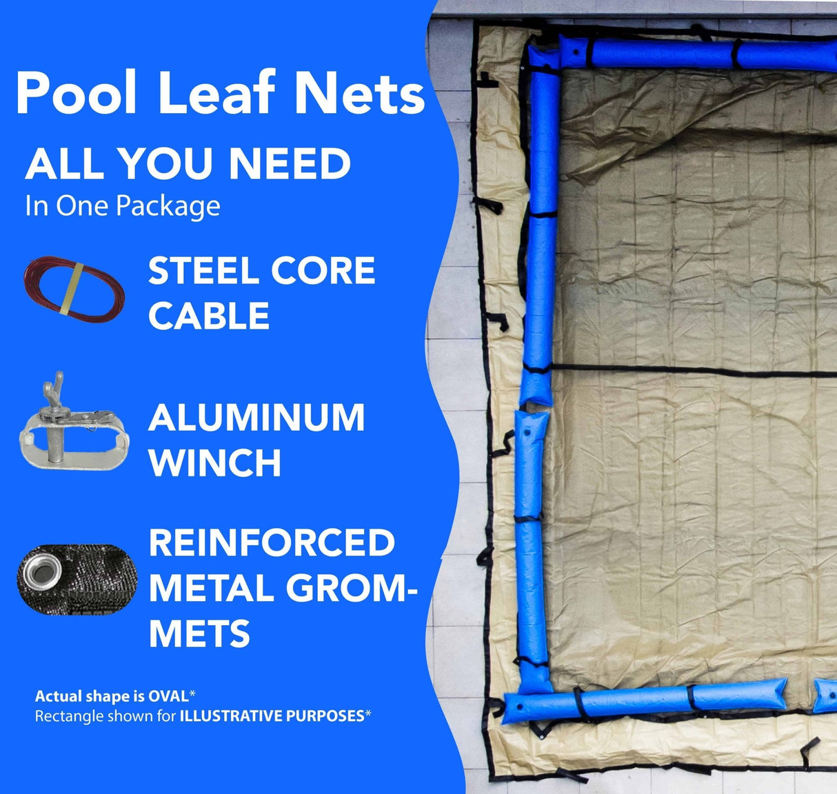 Aqua Coastal 15x30 oval leaf net pool cover with mesh design for easy spring cleanup and debris protection.