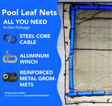 Aqua Coastal 16x25-foot oval leaf net pool cover with mesh design for easy spring cleanup over a swimming pool.