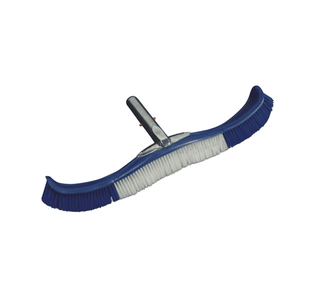 Aqua Coastal 18-inch curved wall brush with aluminum handle for pool cleaning, designed for effective wall scrubbing.