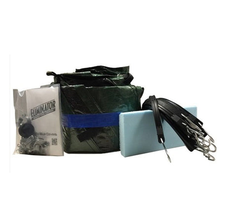 Aqua Coastal 18' round Eliminator winter pool cover with mesh drain, designed for winterizing above-ground pools.