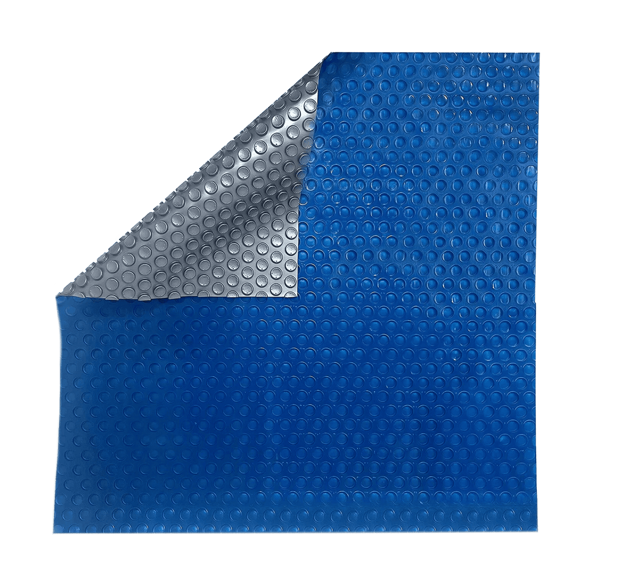 Aqua Coastal 18' round Space Age Solar Blanket heat shield covering a swimming pool for solar heating and protection.
