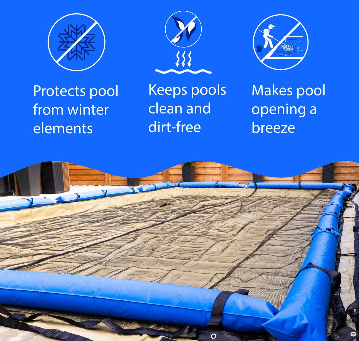 Aqua Coastal 18' round leaf net pool cover with mesh design for easy spring cleanup and debris prevention.