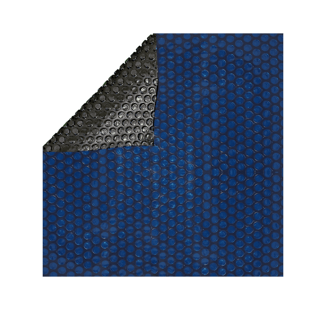 Aqua Coastal 18' round black and blue solar pool cover with 8 mil thickness, designed to retain heat and reduce evaporation.
