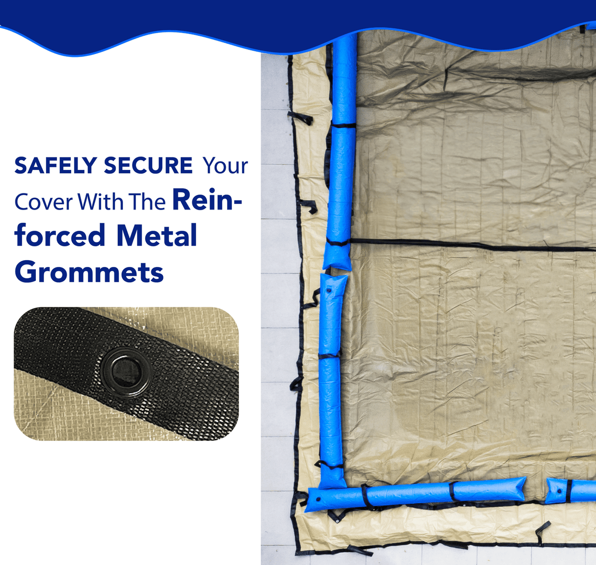 Aqua Coastal 18x36 ft premium tan rectangular winter pool cover for in-ground pools, made of durable material for winter protection.