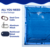 Aqua Coastal 30-foot round Elite Pro-Shield above ground winter pool cover protecting a pool during winter.