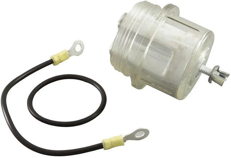 Raypak 017960F Protek Shield sacrificial anode for pool heater parts, shown installed in a pool heating system.