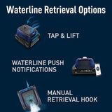 Polaris FREEDOM SC cordless robotic pool cleaner with WiFi connectivity, shown cleaning a swimming pool surface.