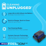 Polaris FREEDOM SC cordless robotic pool cleaner with WiFi connectivity, shown cleaning a swimming pool floor.