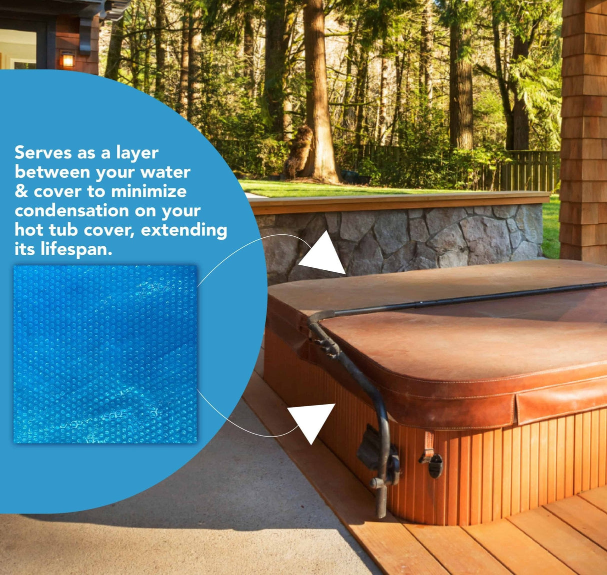 Aqua Coastal 8' x 8' solar spa blanket with 12 mil thickness, heat retention cover for outdoor hot tubs and spas.