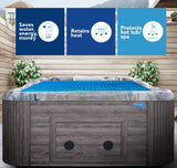 Aqua Coastal 8' x 8' solar spa blanket with 12 mil heat retention cover, designed to help keep spa water warm efficiently.
