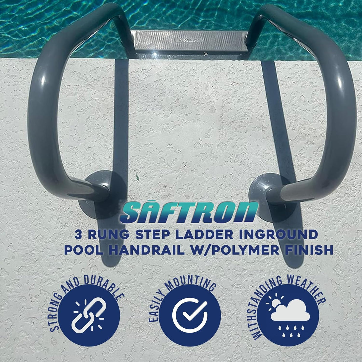 Saftron P-324-L3-GG 3 Step Polymer Finish Inground Pool Ladder, Graphite Gray