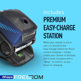 Polaris FREEDOM™ cordless robotic cleaner in action, showcasing its sleek design and compact size for efficient floor cleaning.