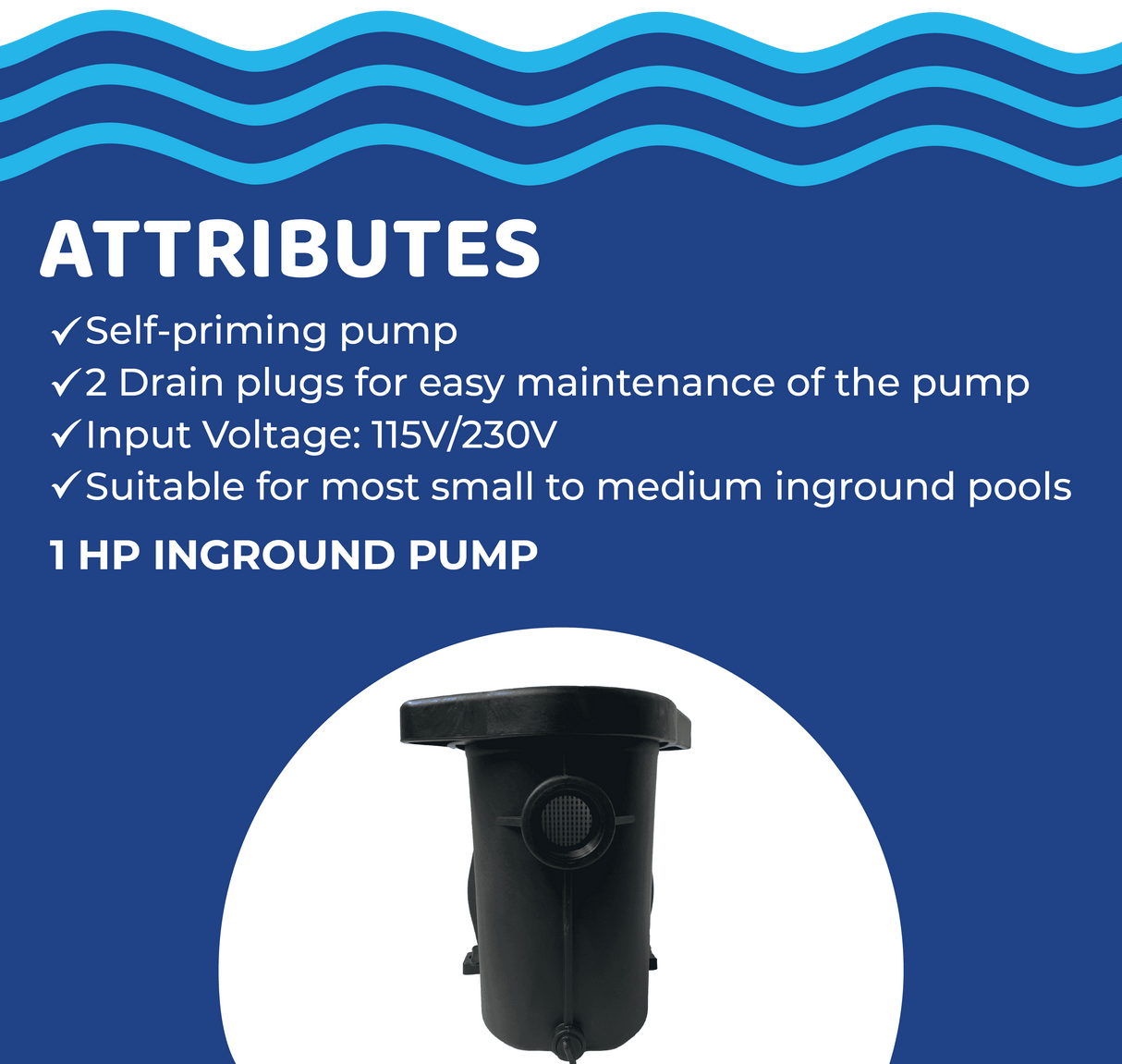 Aqua Coastal AquaFlow 1 HP inground pool super pump with robust motor and durable pump housing for efficient water circulation.