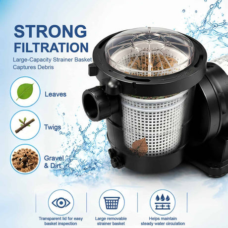AquaFlow 1 HP above ground pool super pump by Aqua Coastal, showing the pump unit with hoses and control panel for pool filtration.