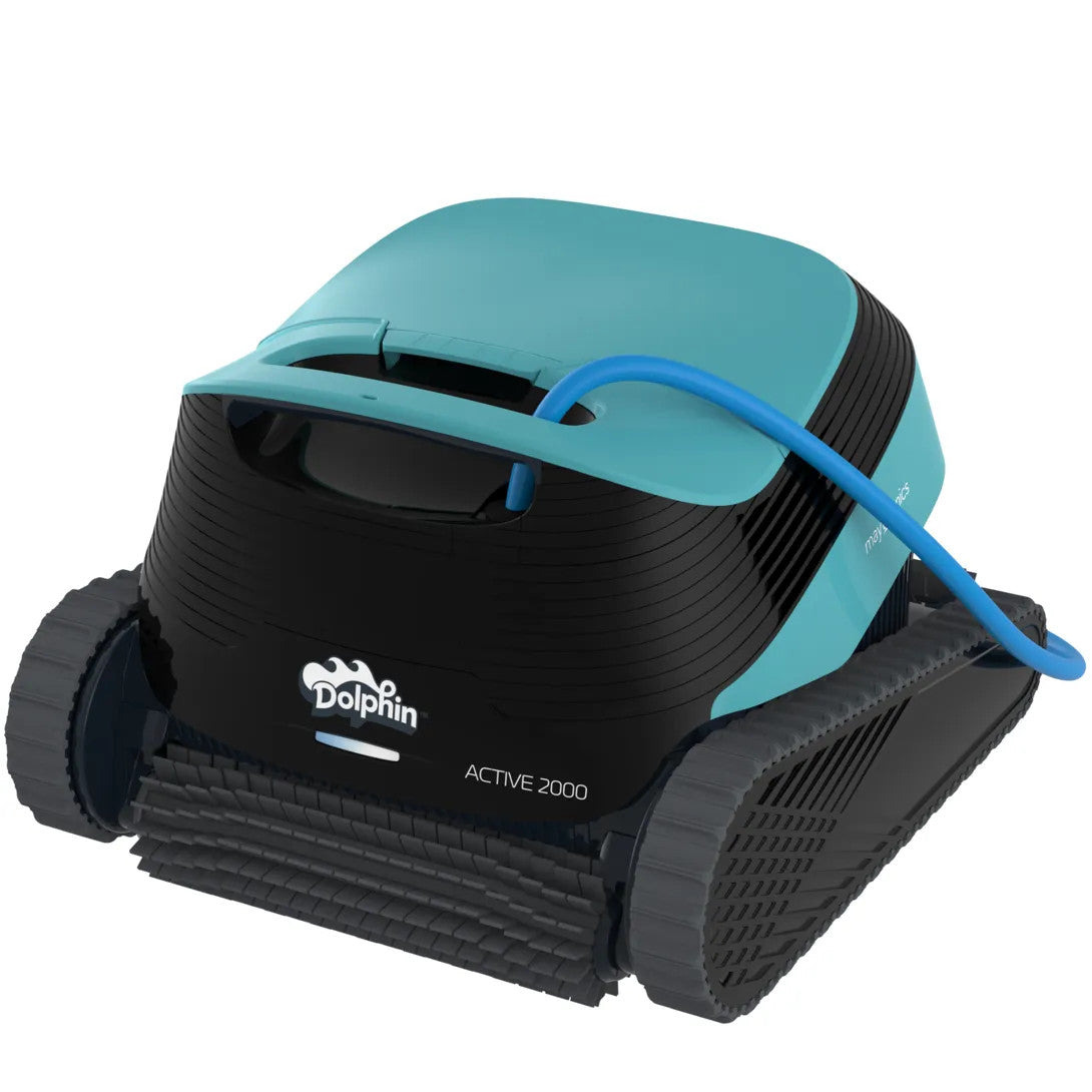 Maytronics Dolphin Active 2000 cleaner for pools, showing the robotic pool cleaner with sleek design and cleaning brushes.