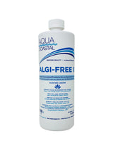 Aqua Coastal Algi-Free II Opening Chemical, 50% strength, pool chemical solution in a clear container, designed for algae control.