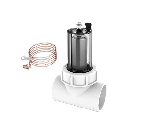 Aqua Coastal inline zinc anode for salt water pool systems, showing a metal corrosion-resistant part for pool plumbing.