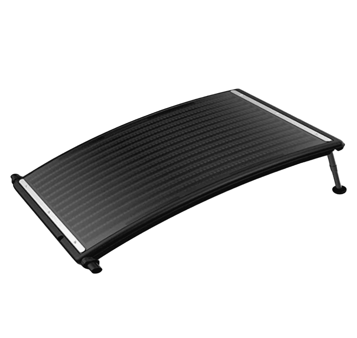 Aqua Coastal AquaCurve PRO solar pool heater panel installed on above-ground pool, capturing sunlight for efficient heating.