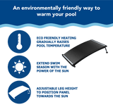 Aqua Coastal AquaCurve PRO solar pool heater panel installed on above-ground pool, capturing sunlight to heat the water efficiently.