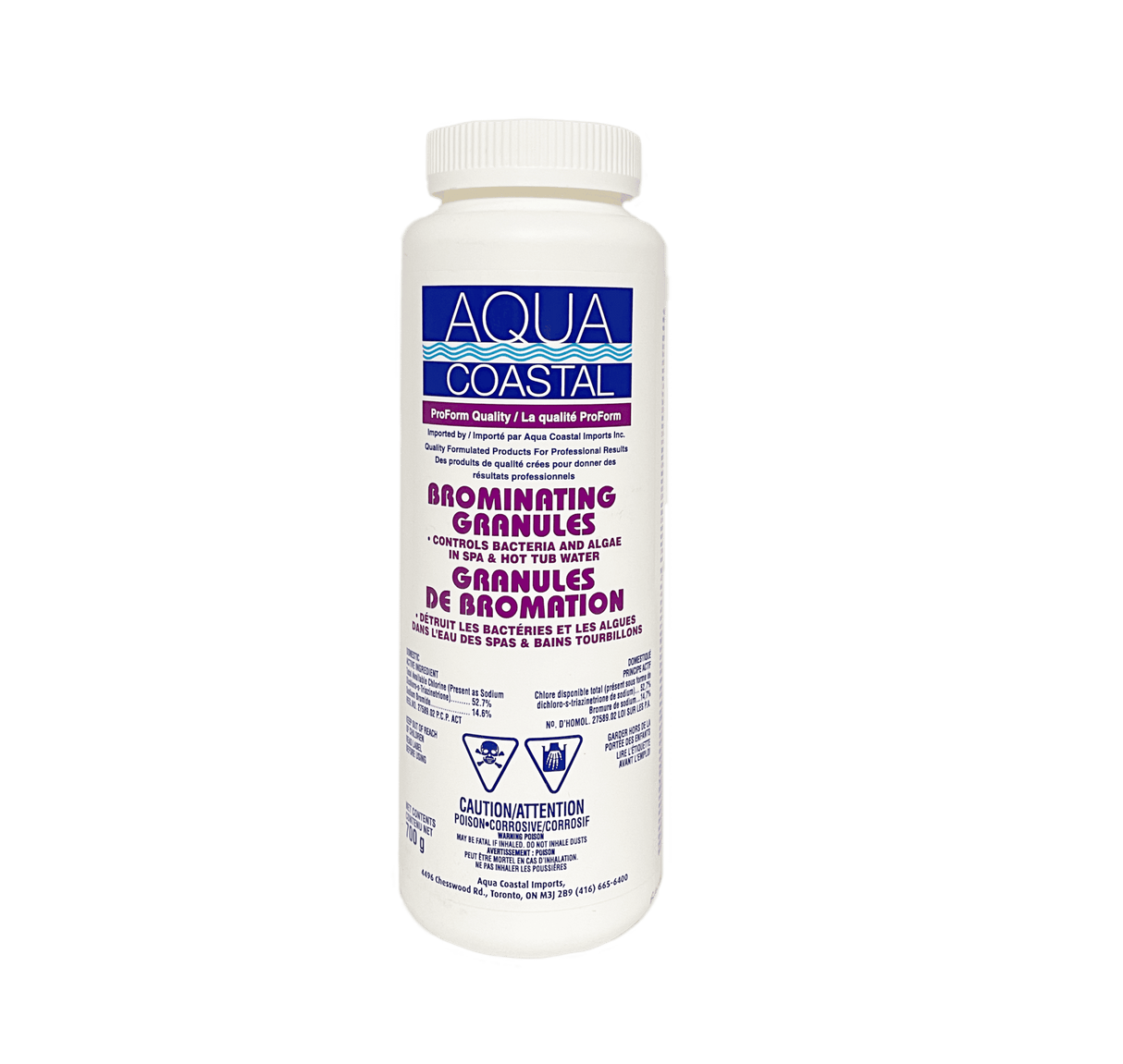 Aqua Coastal Bromine Granules in a 700g container for spa sanitizing, ideal for maintaining clean and safe spa water.