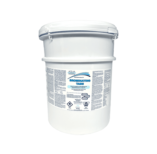 Aqua Coastal Bromine Tablets 18 KG, pool sanitizing chemicals, showing a bag of bromine tablets for spa and pool disinfection.