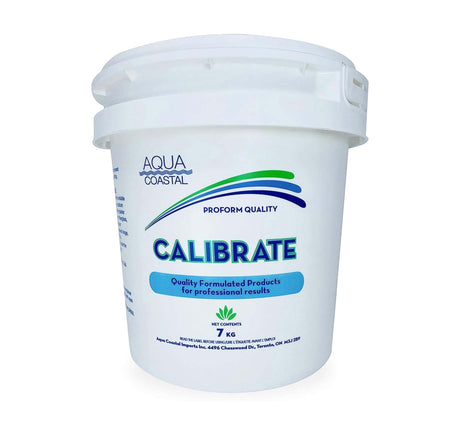 Aqua Coastal calcium booster chemical container for pool and spa water balance control, showing the product label and packaging.