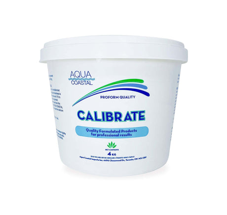 Aqua Coastal calcium booster chemical container for pool and spa water balance control, with label showing product details.